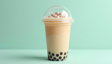 Delicious Boba Tea with Pearl Topping in Plastic Cupの素材
