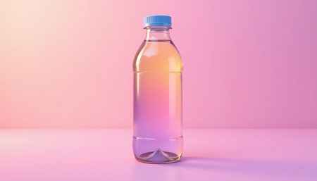 Plastic bottle of water on a pink background. 3d renderingの素材