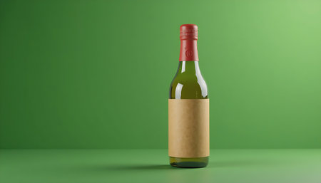Blank Wine Bottle Mockup on Green Background Perfect for Branding and Packaging Designsの素材