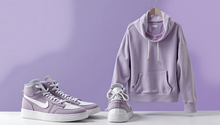 Lavender Fashion Stylish Hoodie, Sneakers, Minimalist Purple Aestheticの素材