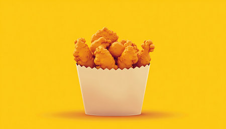 Crispy Chicken Nuggets in a Carton, 3D Render on Yellow Backgroundの素材
