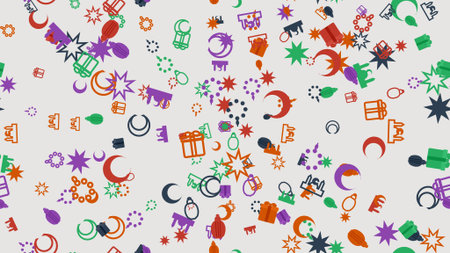 Assorted vibrant symbols and icons scattered on a white surface, creating a playful and eclectic...