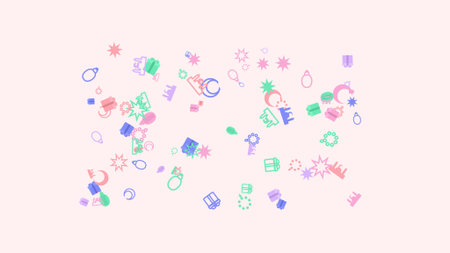 Vibrant multicolored confetti pieces scattered on a white surface, creating a festive atmosphere.の写真素材