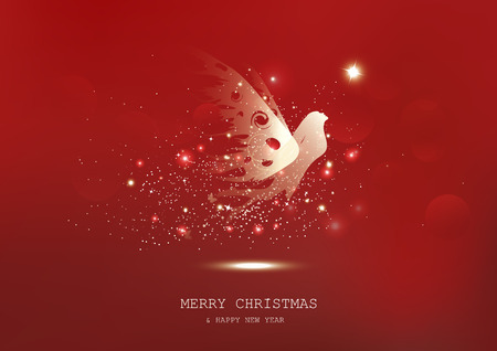 Merry Christmas, Golden stars glowing fairy fantasy miracle, sparkle, guardian luxury, red abstract background seasonal holiday vector illustrationのイラスト素材