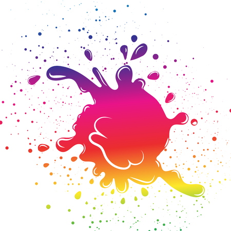 Colorful rainbow spectrum ink splash droplet by grunge brush distress dots scattered liquid on white backgroundのイラスト素材