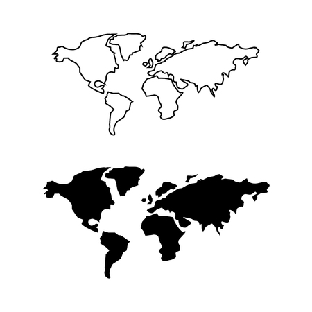 Black blank vector world map and lines drawing mapping world. Isolated on white background using for infographic, travelling and epidermiology illustrationのイラスト素材