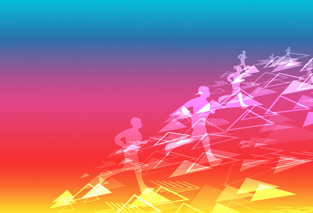 Sport and healthy triangle digital technology creative running festival background with human silhouette using for exercise conceptのイラスト素材