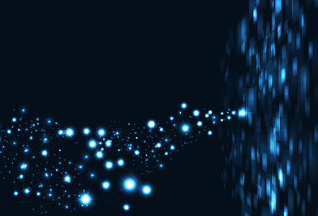 Rectangle, squares glowing digital technology data futuristic 3d with web linking connection particles abstract background vector illustrationのイラスト素材