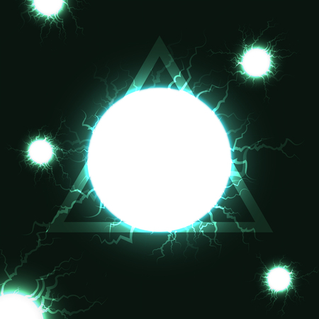 Plasma energy ball combine with triangle digital technology futuristic lightning music concept abstract backgroundのイラスト素材