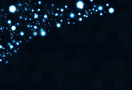 Polygon geometric technology futuristic digital glass mirror blue and lines web crossing with particle molecules abstract backgroundのイラスト素材