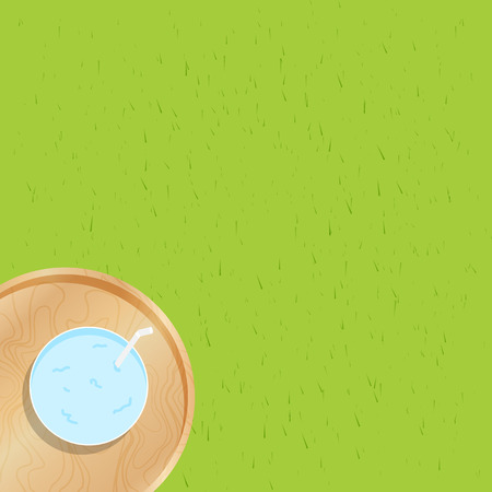 Drinking water with wooden tray on grass abstract background vector illustrationのイラスト素材