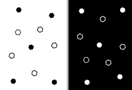 Hexagon, polygon geometry scatter on black and white abstract background vector illustrationのイラスト素材