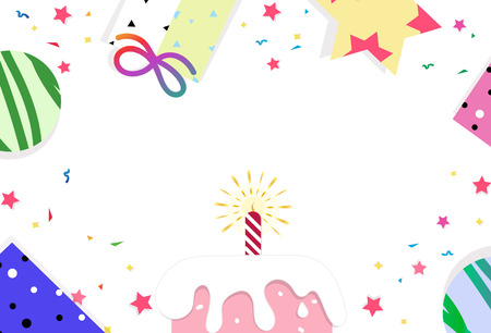 Happy birthday card, celebration party confetti stars scatter cake abstract background vector illustrationのイラスト素材