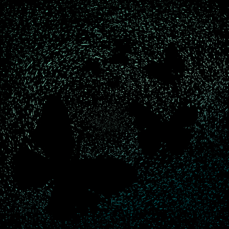 Butterfly silhouette in stars dust scatter space galaxy green nature concept abstract background vector illustrationのイラスト素材