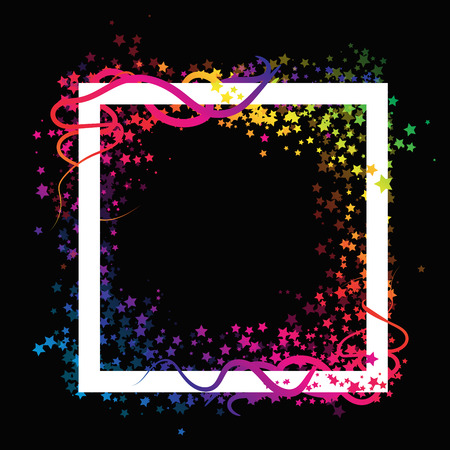 Scatter frame stars fantasy magic galaxy celebration party with spiral curve whip lines on black abstract background using for template banner poster advertisementのイラスト素材
