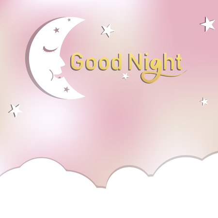 Good night card, stars, moon with cloud and space sleeping paper art concept cute pastel abstract background card vector illustrationのイラスト素材