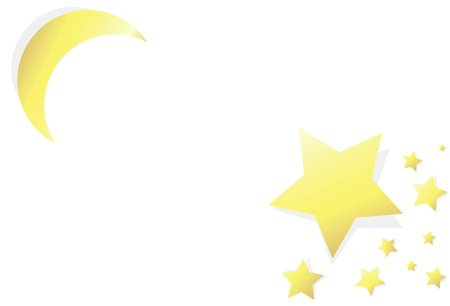 Stars scatter and moon eclipse paper art on white isolated abstract background vector illustrationのイラスト素材