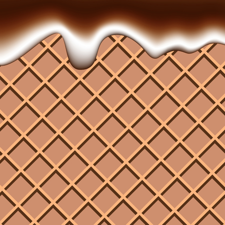 Waffle chocolate and milk liquid waving abstract background vector illustration frame textureのイラスト素材