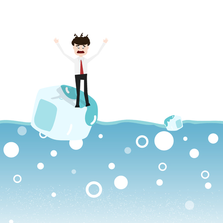 Businessman with problems, ice melting in ocean concept abstract background vector illustrationのイラスト素材