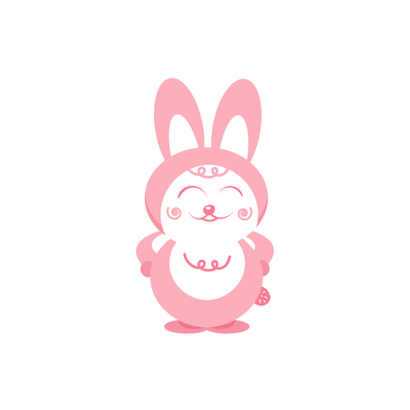 Rabbit smiles cartoon cute character pink pastels flat design isolated on white abstract background vector illustrationのイラスト素材