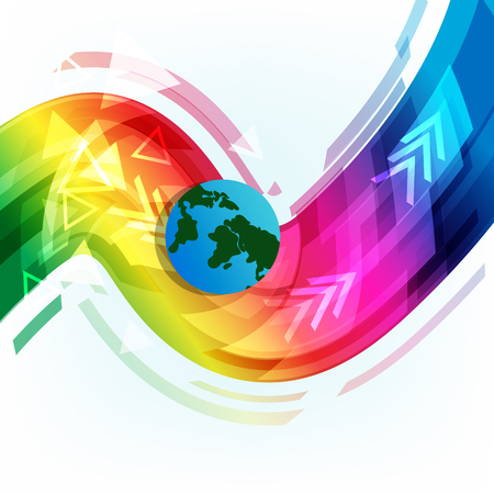 Earth rolling to future on digital technology smooth spectrum wave concept abstract background vector illustrationのイラスト素材