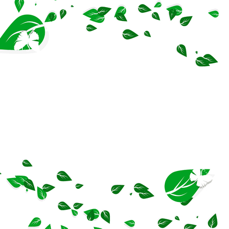Green leaf scatter with white butterfly paper art nature concept abstract background vector illustrationのイラスト素材