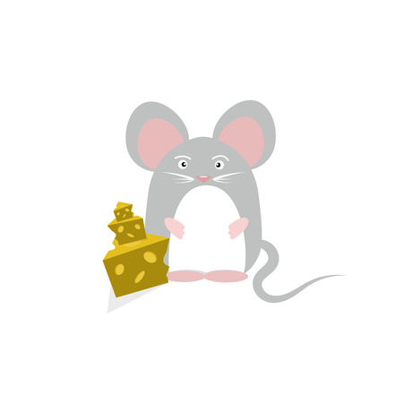 Rat and cheese cartoon character isolated on white abstract background vector illustrationのイラスト素材