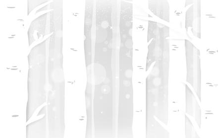 Winter, wood and bird in nature, white paper art with stars sparkle Bokeh concept, celebration holiday season vector background illustrationのイラスト素材