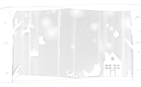 Christmas, paper art, snow falling, white winter celebration holiday, card lettering invitation vector background illustrationのイラスト素材