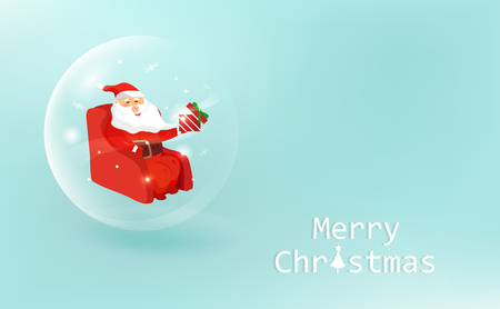 Christmas, Glossy ball decoration, Santa Claus give a gift in shiny box, celebration greeting card, winter holiday season background vectorのイラスト素材