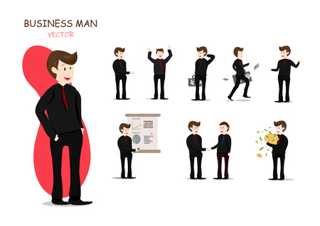 Business man, vector characters, working, cartoon collection setのイラスト素材