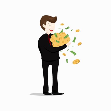 Business man, rich, working for money character cartoon collection flat design vector isolated on white backgroundのイラスト素材