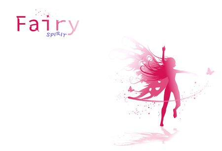 Fairy dancing, butterfly with stars sparkle, nature fantasy silhouette concept collection, beauty posture design abstract background vector illustrationのイラスト素材