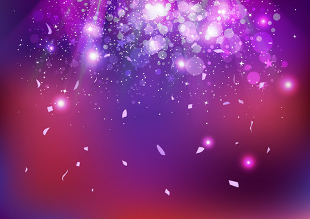 Celebration, party event, stars dust and confetti falling, scatter, explosion sparkle glowing purple concept abstract background vector illustrationのイラスト素材