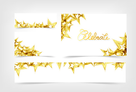 Golden Stars falling celebrate scatter decoration parties holiday, gift voucher banners concept collection set abstract background vector illustrationのイラスト素材