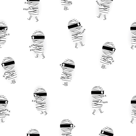 Mummy pattern seamless cute cartoon character collection, Halloween texture print on white...