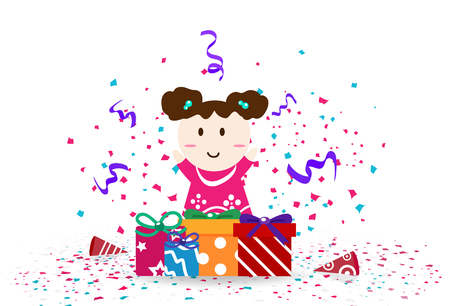 Cute kid with celebration day, confetti festival party abstract background vector illustrationのイラスト素材