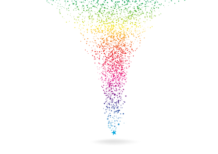 Stars explosion scatter spectrum and rainbow falling on white space abstract background vector illustration, festival conceptのイラスト素材