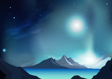 Fantasy abstract background vector illustration with planet and galaxy space, stars scatter on milky way, nature landscape conceptのイラスト素材