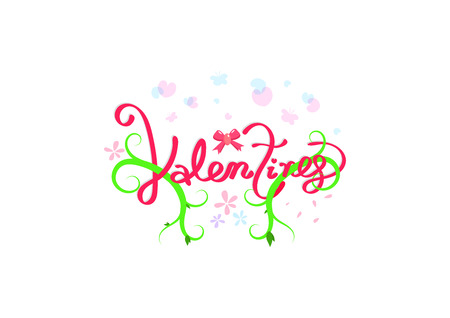 Valentines day, floral and butterfly in nature beauty calligraphy, handwritten, Bow ribbons confetti decoration festival party vector illustration, lettering greeting holiday cardのイラスト素材