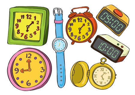 Set of colorful clock and watch doodle のイラスト素材