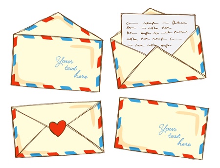 set of mail in doodle styleのイラスト素材