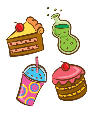 set of food and beverage icon in doodle styleのイラスト素材