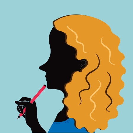 office woman with trendy hair holding penのイラスト素材