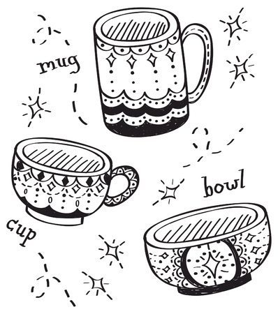 decorated cupsのイラスト素材