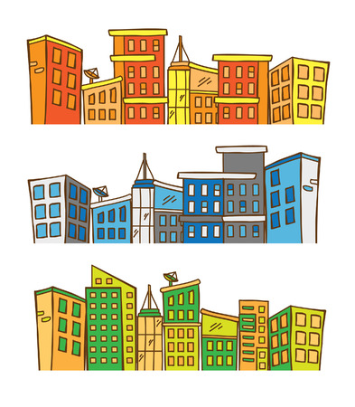 colored cityscape doodleのイラスト素材