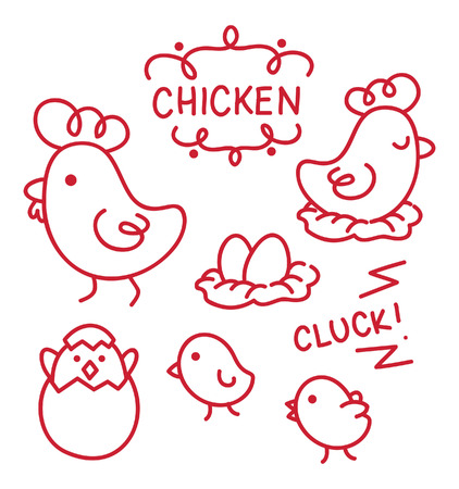 cute chicken line artのイラスト素材