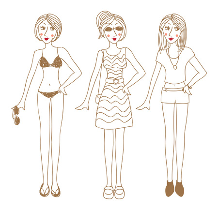 Woman with summer dress in doodle styleのイラスト素材