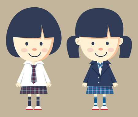 Cute little girls wearing school uniform.のイラスト素材
