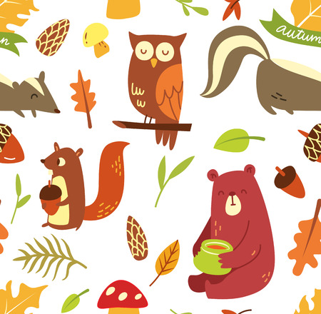 Autumn animal seamless backgroundのイラスト素材
